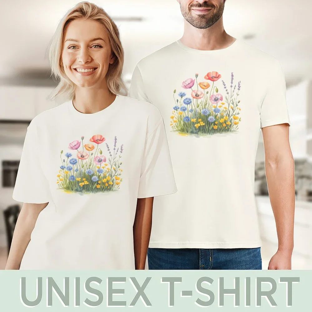 Colorful Wildflower Graphic T Shirt Floral Garden Flowers Nature Tee - Picture 5 of 6